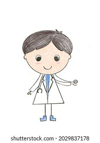 isolated hand drawing cute cartoon male doctor Dream occupation illustration.
