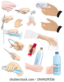 Isolated human hands in various daily activities: prodding, grasping, grasping, squeezing, pinching, holding, opening, closing, counting, etc.
