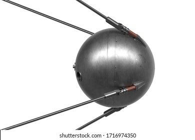 Isolated Illustration Of The First Satellite Of The Earth. Sputnik 1. 3D Rendering.