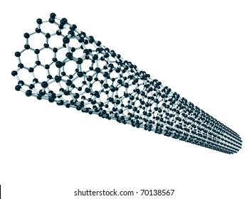 Isolated illustration of a microscopic carbon nanotube