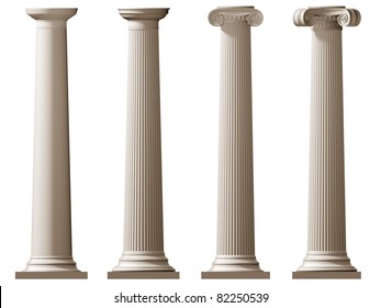 Isolated Illustration Of Roman Doric And Ionic Columns