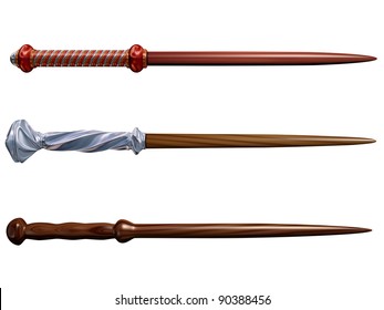 Isolated Illustration Three Magical Wizard Wands Stock Illustration ...