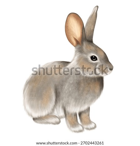 Isolated image of a cute gray rabbit on a white background.