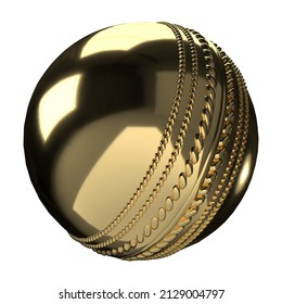 Isolated Kookaburra Golden Metallic Cricket Ball on White Background, 3D Illustration.