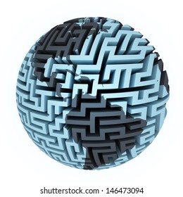 isolated labyrinth planet shape focused on america illustration