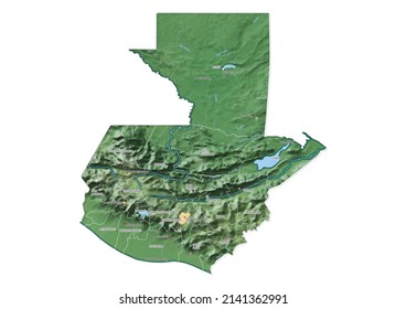 Isolated map of Guatemala with capital, national borders, important cities, rivers,lakes. Detailed map of Guatemala suitable for large size prints and digital editing.