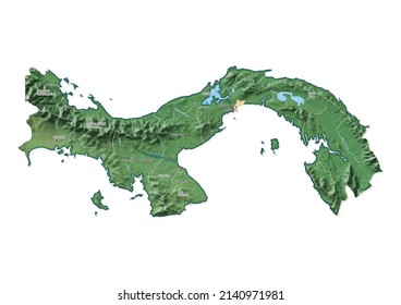Isolated map of Panama with capital, national borders, important cities, rivers,lakes. Detailed map of Panama suitable for large size prints and digital editing.