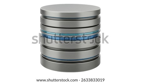 Isolated Metallic Database Server Tower with Blue Accents