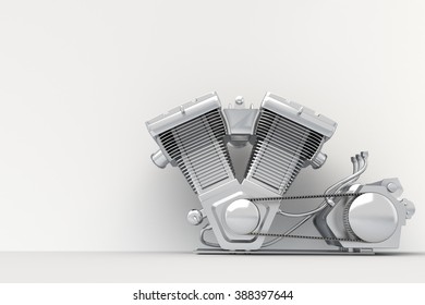 Isolated Motorcycle Engine Close-up On White Background