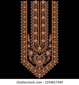 Isolated neckline embroidery design and decorative trendy ornaments   black background