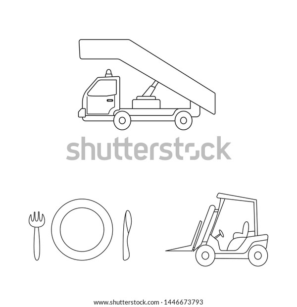 Isolated object of airport\
and airplane icon. Collection of airport and plane stock symbol for\
web.