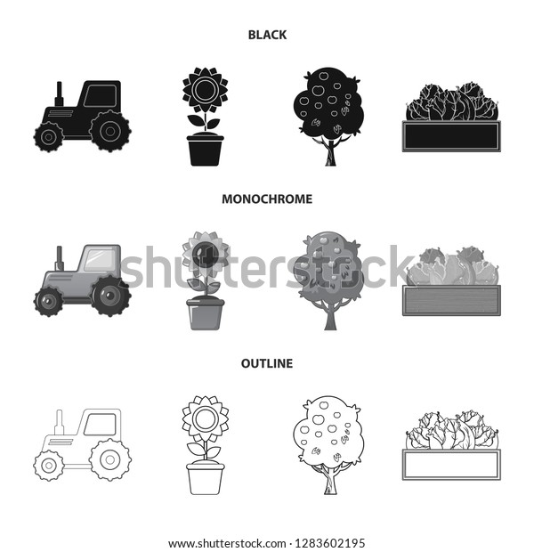 Isolated object of farm and\
agriculture logo. Collection of farm and plant bitmap icon for\
stock.