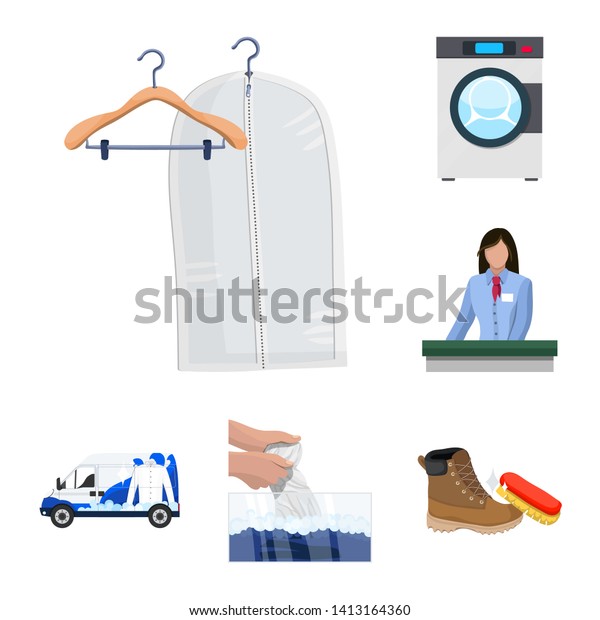 Isolated object of laundry and clean\
sign. Set of laundry and clothes stock bitmap\
illustration.