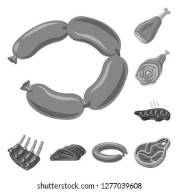 Isolated object of meat and ham logo. Set of meat and cooking stock bitmap illustration.