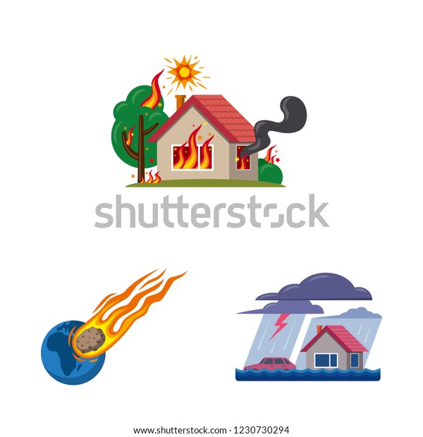 Isolated object of natural and disaster
logo. Set of natural and risk stock symbol for
web.