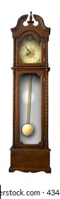 isolated old-fashion wooden clock with pendulum