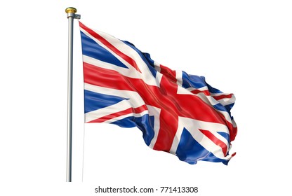 Isolated On White Background Waving Great Britain Flag. UK Flag