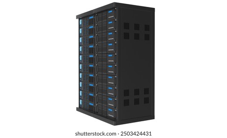 Isolated on white background,Server Room Data Center.3d rendering.