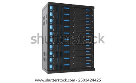Isolated on white background,Server Room Data Center.3d rendering.