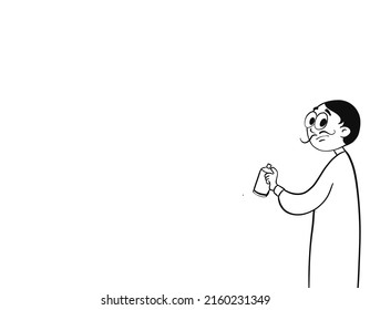 Isolated On White Transparent Background Cartoon Minimalism People One Line Black Illustration Big Eyes Salvador Dali Mustache Excited Confused Surprised Man Boy Graffiti Standing Big Eyes Holding