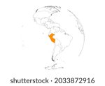 Isolated Peru map, minimalist globe centered on Peru - overivew on globe.