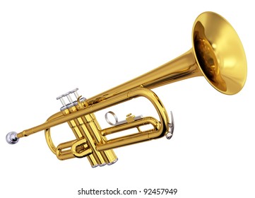 Isolated polished brass trumpet. Includes pro clipping path.