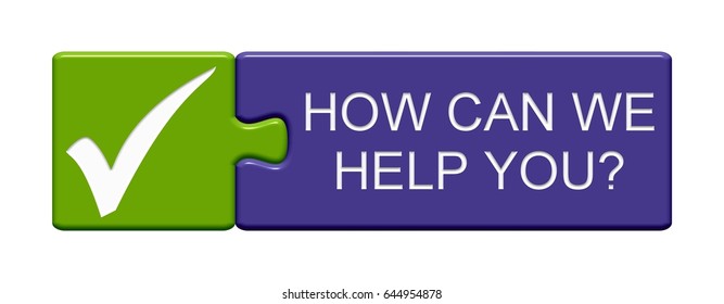 Isolated Puzzle Button with Tick showing How can we help you?