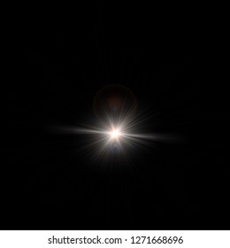  Isolated Realistic Lens Flare Visual Effect On Black Night Background. Space Star. 