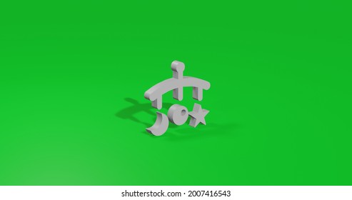 Isolated Realistic White Baby Mobile Front View With Shadow. 3d Illustration On Green Chroma Key Background