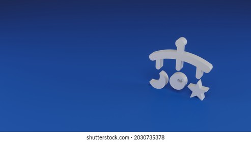 Isolated Realistic White Baby Mobile With Shadow. Located On The Right Side Of The Scene. 3d Illustration On Blue Background