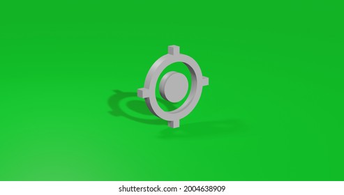 Isolated Realistic White Crosshair Symbol Front View With Shadow. 3d Illustration On Green Chroma Key Background