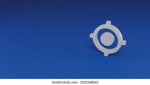 Isolated Realistic White Crosshair Symbol With Shadow. Located On The Right Side Of The Scene. 3d Illustration On Blue Background