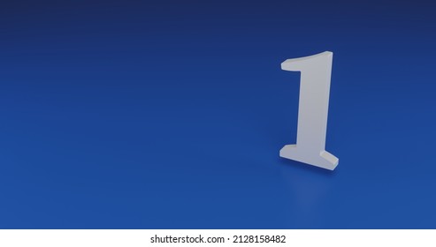 Isolated realistic white number one symbol with shadow. Located on the right side of the scene. 3d illustration on blue background - Shutterstock ID 2128158482