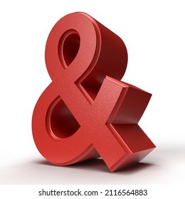 Isolated Red Ampersand Icon On White Background, Larger Than Life, 3D Illustration.