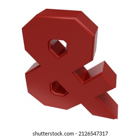 Isolated Red Ampersand Icon On White Background, Larger Than Life, 3D Illustration.