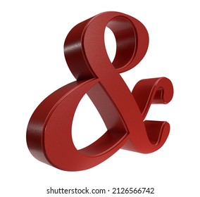 Isolated Red Ampersand Icon On White Background, Larger Than Life, 3D Illustration.