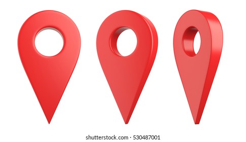 Isolated red map pointer set. 3D Illustration