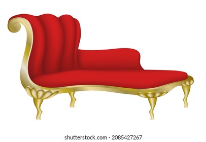 isolated red on gold classic daybed on white, vector illustration