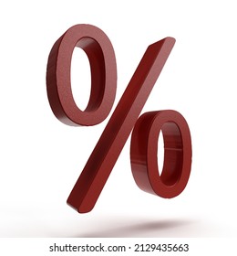 Isolated Red Percentage Mark On White Background, Larger Than Life, 3D Illustration.