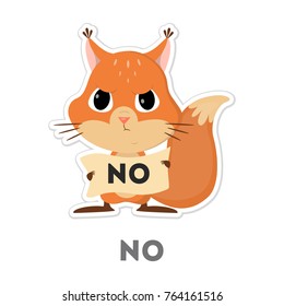 Isolated refusing squirrel on white background. Funny cartoon emoji.