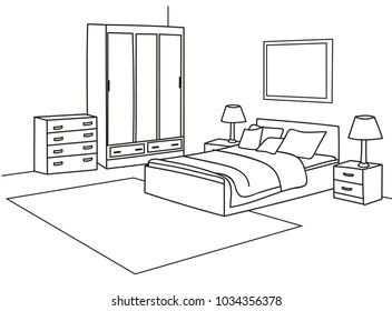 Bedroom Graphic Black White Interior Sketch Stock Vector (Royalty Free ...