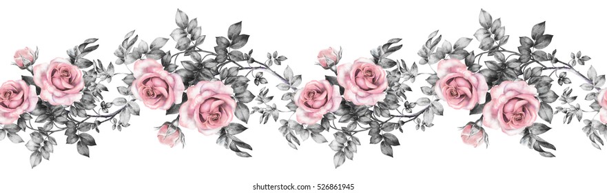 Isolated Seamless Pattern Border Pink Flowers Stock Illustration 526861945
