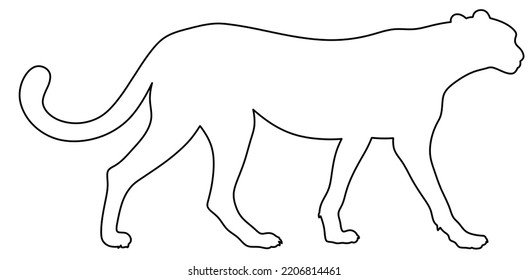 Isolated Silhouette Of A Cheetah. Outline Illustration Of A Cheetah.