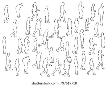 Isolated Sketch Outlines People Go Collection Stock Illustration ...