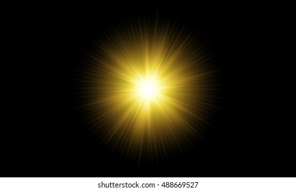 An Isolated Sun With Flair On A Dark Background. 