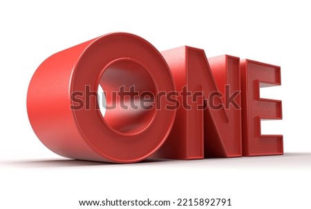 Isolated Three Dimensional One in Red Color on White Background, 3D Render Illustration.