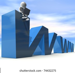 isolated three-dimensional programmer sitting on the letter