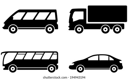 Isolated Transport Set Icon With Vehicle, Bus, Truck And Car