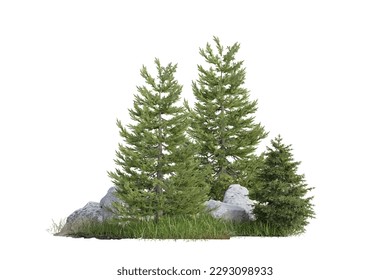 isolated unique tree small forest with small rock and small grass field, 3d illustration rendering - Powered by Shutterstock