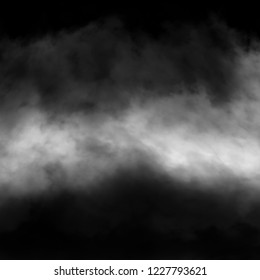 Isolated White Fog On The Black Background, Smoky Effect For Photos And Artworks. Overlay For Photos. 